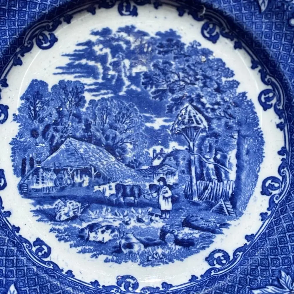 Farm England Blue & White Dinner Plate Vintage Transferware Farmhouse Country - Picture 2 of 11
